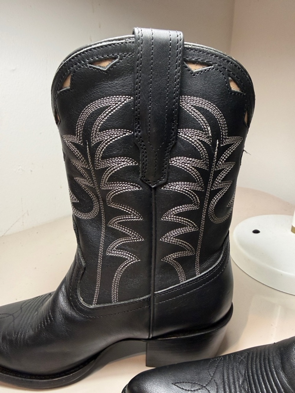 Tecovas Black Western high Ankle Boots with White Stitching - Picture 4 of 6